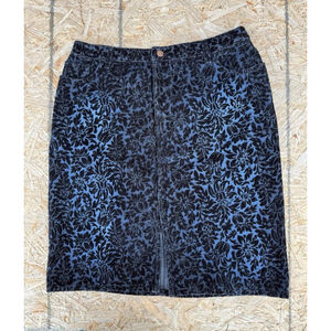 Venezia Skirt Womens 16 Black Blue Floral Velvet Burnout Denim Midi Pockets Y2K
